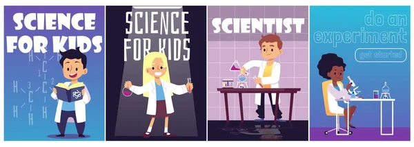 Wissenschaftliche Bildung für Kinder Banner oder Poster, flache Vektorillustration. — Stockvektor