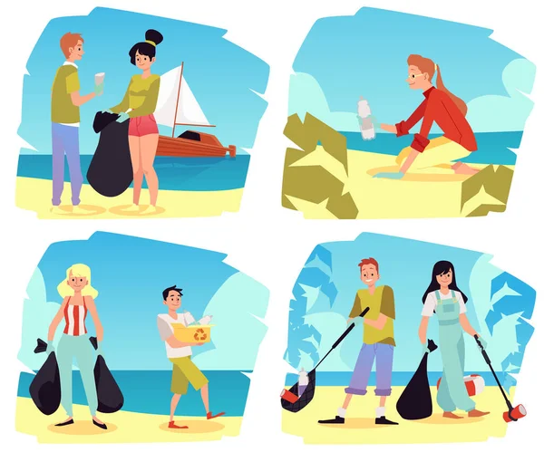 Set di scene di volontariato ambientale, illustrazione vettoriale piatta isolata. — Vettoriale Stock