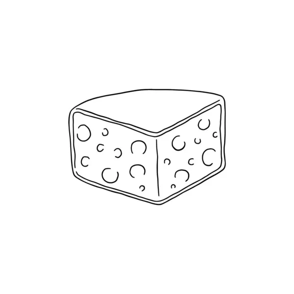 딱딱 한 치즈 쿼터의 머리, 단색 스케치 벡터 삽화 분리. — 스톡 벡터