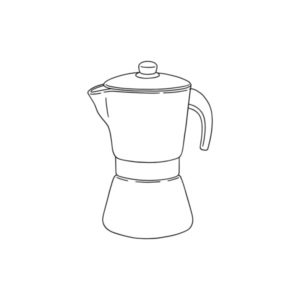 Moka coffee pot or maker hand drawn sketch style vector illustration isolated. — Stock Vector