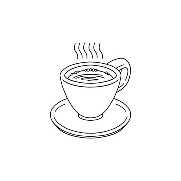 Varm espresso eller ristretto kaffekopp, svart linje vektor illustration isolerad. — Stock vektor