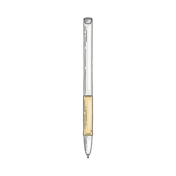 Icona o simbolo della penna di scrittura della scuola, illustrazione colorata del vettore dello schizzo isolata. — Vettoriale Stock