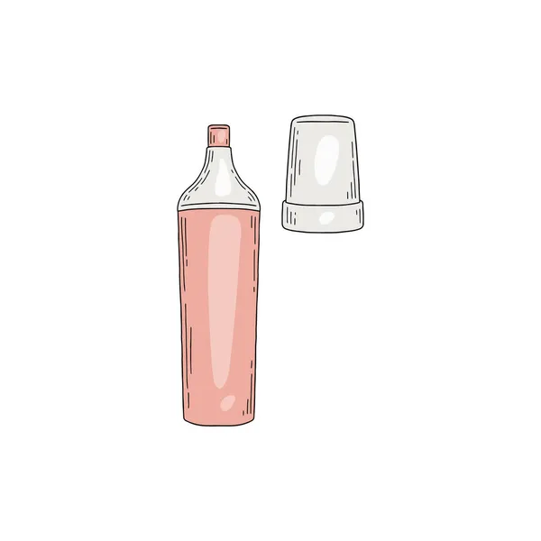 Evidenziatore rosa disegnato a mano isolato su sfondo bianco. Illustrazione vettoriale del marcatore di cancelleria per la scuola o l'ufficio. — Vettoriale Stock