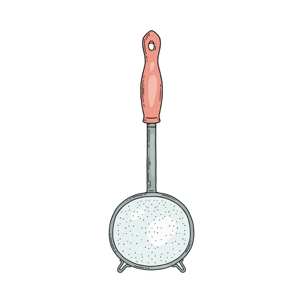 Tamiz de alambre colador cocina utensilio boceto vector ilustración aislado. — Archivo Imágenes Vectoriales