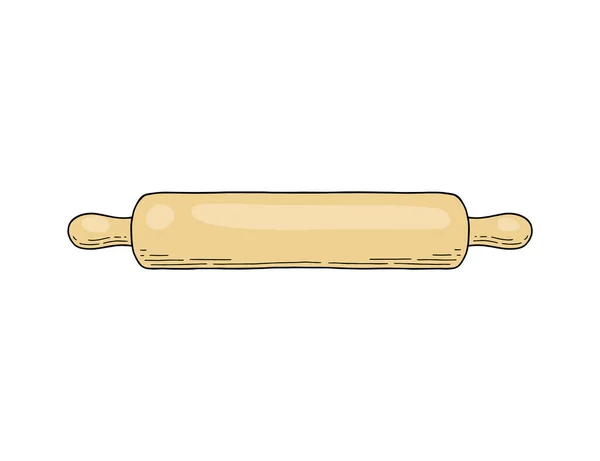 Doodle vector horizontal illustration of light wooden rolling pin for cooking isolated on white background. — Stock Vector