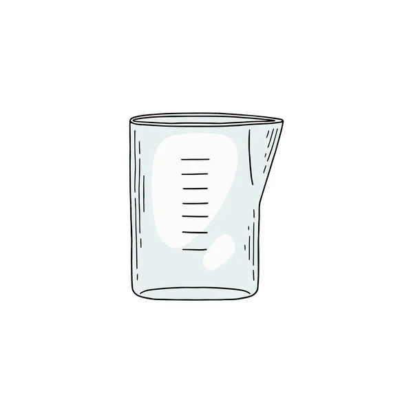 Copo de medição de vidro ou plástico com escala, ilustração vetorial esboço isolado. — Vetor de Stock