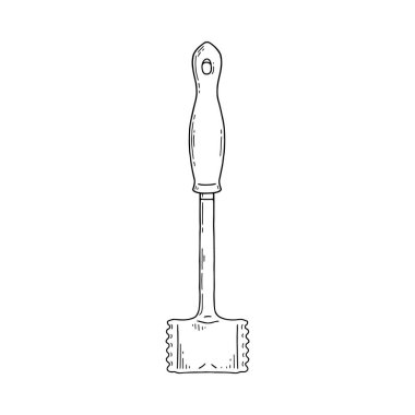 Meat tenderizer or hammer kitchen appliance, sketch vector illustration isolated. vector