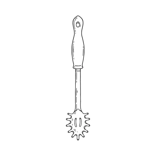 Pasta spatula vagy kanál kézzel rajzolt ikon, vázlat vektor illusztráció elszigetelt. — Stock Vector
