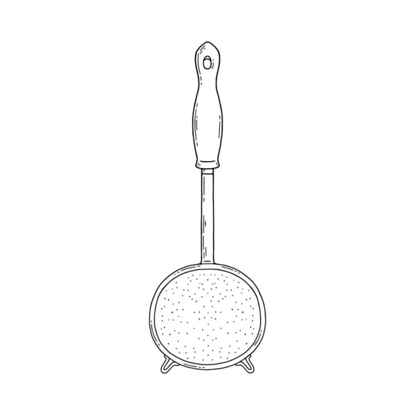 Colador de cocina o tamiz utensil dibujo vector ilustración aislado. — Vector de stock