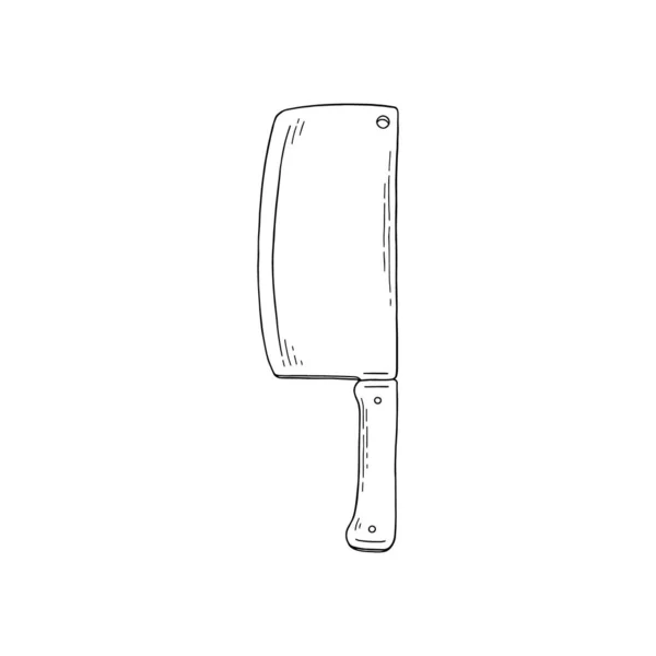 Kitchen cooking meat axe or cleaver tool sketch vector illustration isolated. — Stock Vector