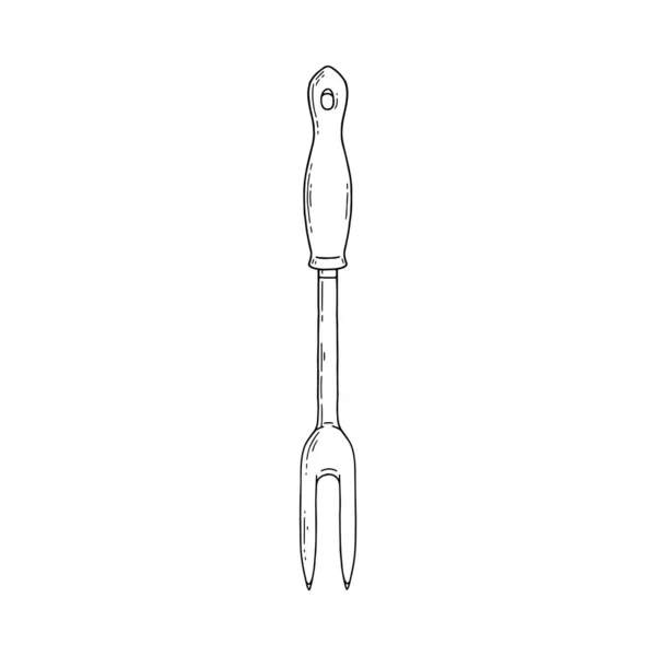 Garfo de picada ou garfo de carne utensílio, ilustração vetorial desenhada à mão isolado. —  Vetores de Stock