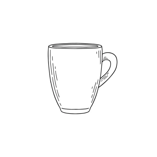 Taza o taza de cerámica para bebidas calientes, ilustración vectorial dibujada a mano aislada. — Vector de stock