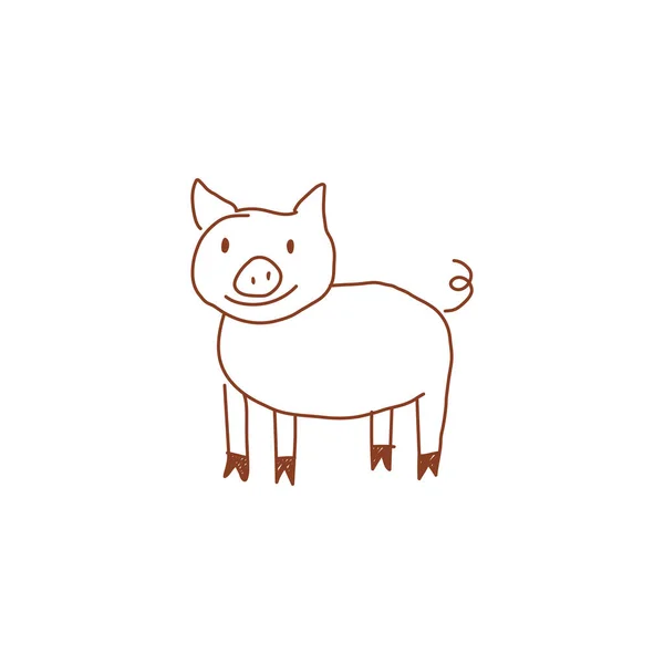 Creyon engraçado porco crianças desenho símbolo, mão desenhada vetor ilustração isolado. — Vetor de Stock