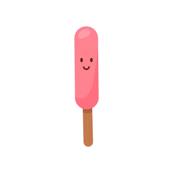 Pink ice cream on stick in flat vector illustration isolated on white — Stock Vector