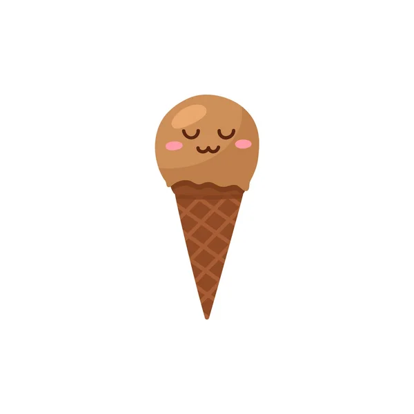 Helado de chocolate en cono de gofre crujiente en ilustración de vector plano aislado — Archivo Imágenes Vectoriales