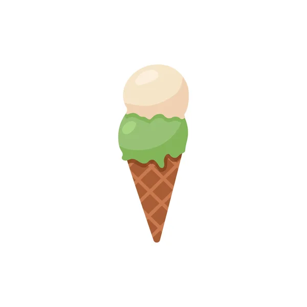 白い上に隔離されたフラットベクトルイラストのワッフルコーンのアイスクリーム — ストックベクタ