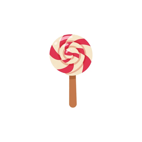 Lollipop γλυκό καραμέλα στο ραβδί, επίπεδη εικονογράφηση φορέα κινουμένων σχεδίων απομονωμένη. — Διανυσματικό Αρχείο
