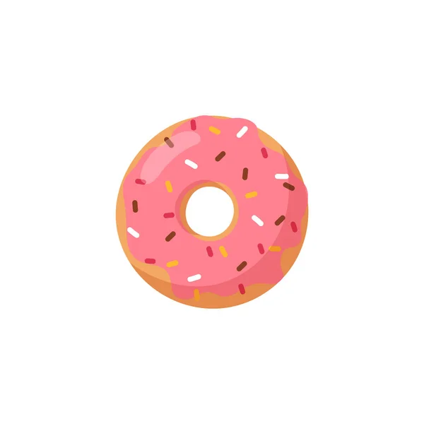 Beyaz arka planda izole edilmiş düz vektör çiziminde tatlı pembe donut — Stok Vektör