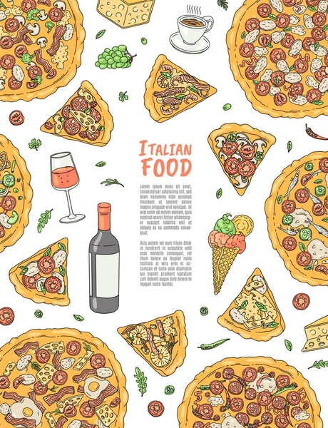 Італійська обкладинка меню або векторний ескіз дизайну ресторану.. — стоковий вектор