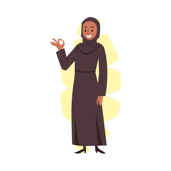 Arabische muslimische Geschäftsfrau lächelt, flache Vektor-Illustration isoliert. — Stockvektor