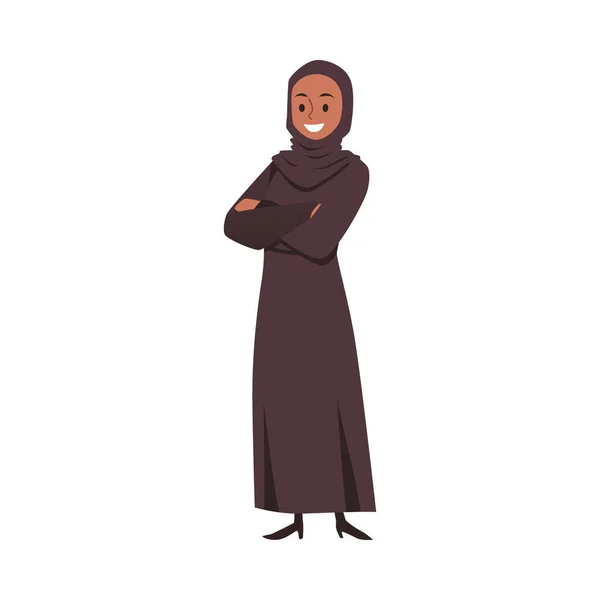 Selbstbewusste arabisch-muslimische Frau mit verschränkten Armen. — Stockvektor