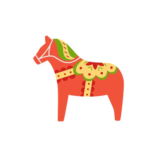 Rood houten paard of dala paard Zweeds symbool, platte vector illustratie geïsoleerd. — Stockvector