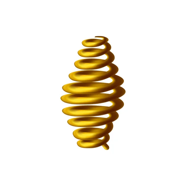 Ikon vektor musim semi emas Barrel 3D. Compression metal spring, wide twisted coil realistic style illustration, isolated. - Stok Vektor