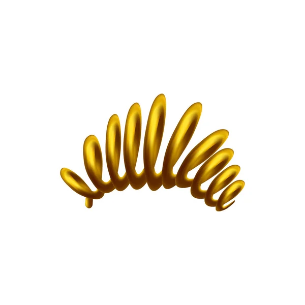 Cordão dourado ou fio, forma espiral, ilustração vetorial 3D. Metal ou plástico cabo flexível ou mola estendida, realista —  Vetores de Stock