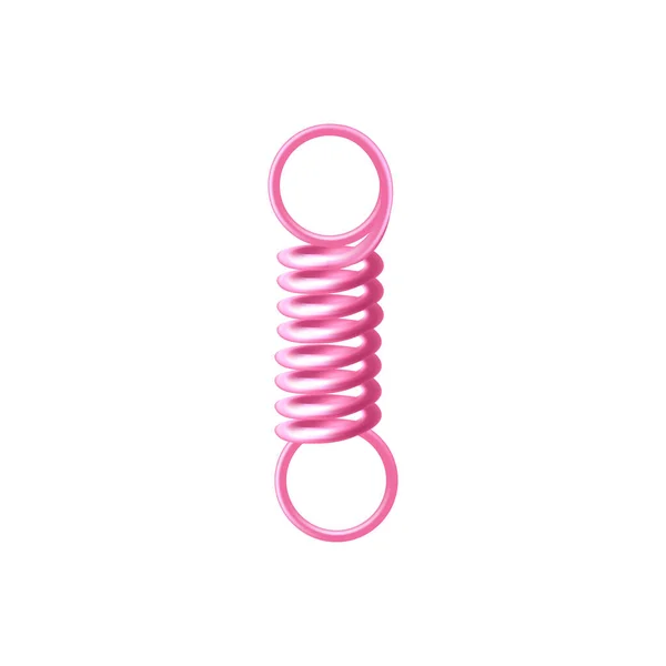 Muelle de plástico rosa tensional o alambre 3d icono de vector realista. Bobina espiral de tensión flexible comprimida a cuerda estrecha. — Vector de stock