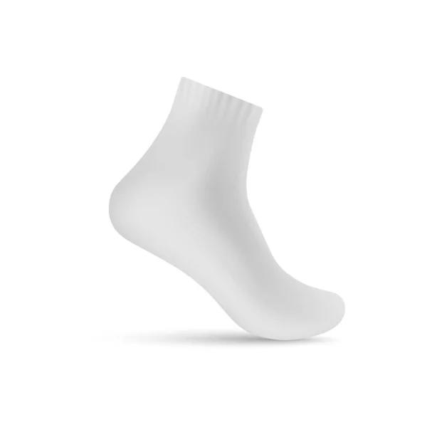Comprimento do tornozelo branco meia realista vetor mockup. Meia de esporte com nervuras ilustração 3d, isolado no fundo branco. — Vetor de Stock