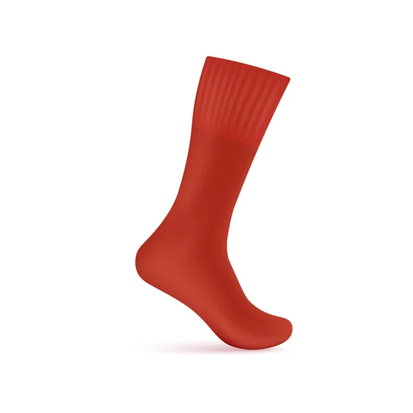 Dlouhá červená ponožka 3D realistické šablony vektorové ilustrace izolované na bílé. — Stockový vektor