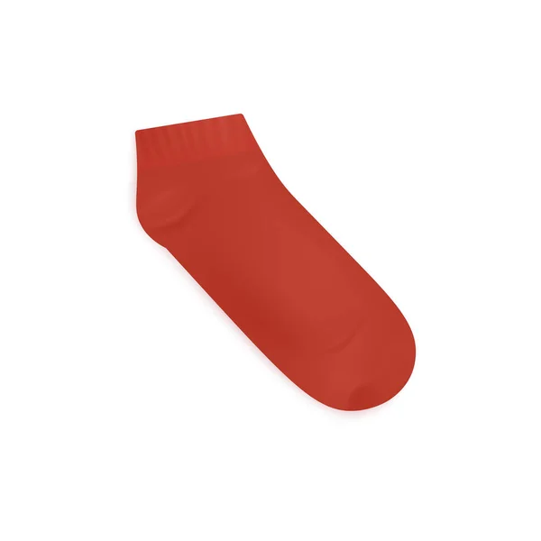 Låg skuren röd strumpa 3d vektor mockup. Quarter halksäker sock realistisk clipart, isolerad på vit bakgrund. — Stock vektor