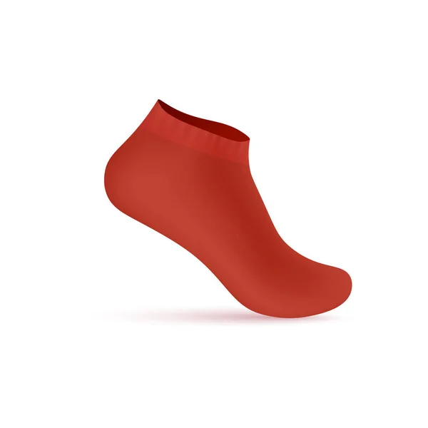 Red low cut sock realist 3d mock up. Скрытый нескользящий спортивный носок с упругой лентой на ноге, векторная иллюстрация. — стоковый вектор