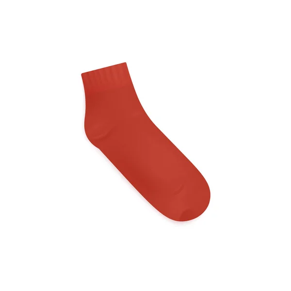 足首への赤い短い靴下のモックアップ、現実的なベクトルイラスト孤立. — ストックベクタ