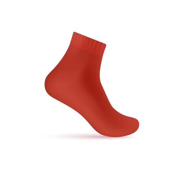 Calcetín en blanco rojo en maqueta de pie invisible, ilustración vectorial realista aislado. — Vector de stock
