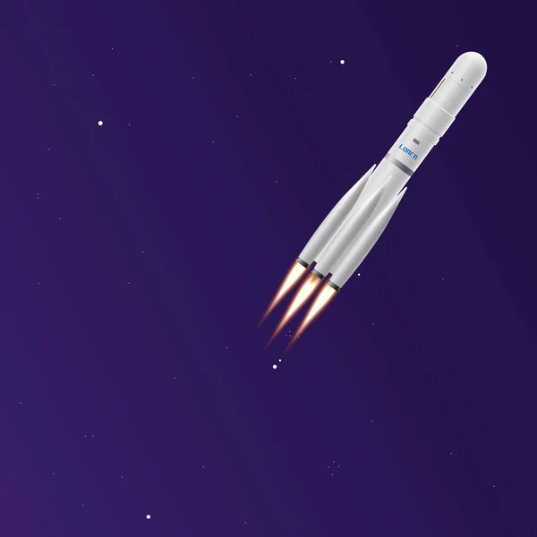 Fondo cosmos con nave espacial o cohete, ilustración vectorial realista. — Vector de stock