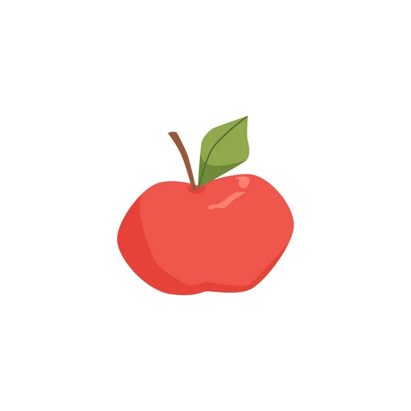 Manzana entera madura roja con hoja verde en ilustración vectorial plana aislada — Vector de stock