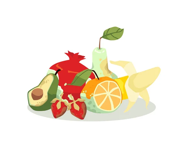 Mucchio di frutta fresca, gustoso e adatto al cibo, illustrazione vettoriale piatta isolata. — Vettoriale Stock