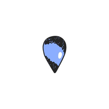 Blue drop icon, cartoon doodle style drawing. Pin map element, vector illustration isolated on white background. vector