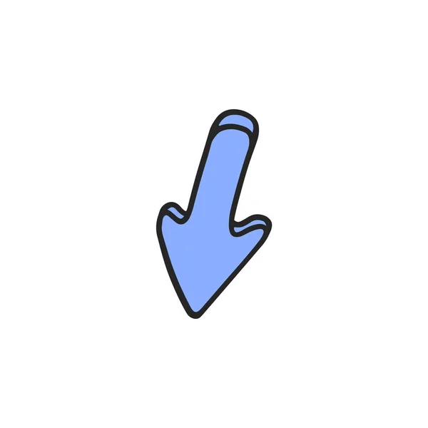 Pijl pictogram in de hand getekend doodle stijl, platte vector illustratie geïsoleerd op witte achtergrond. — Stockvector