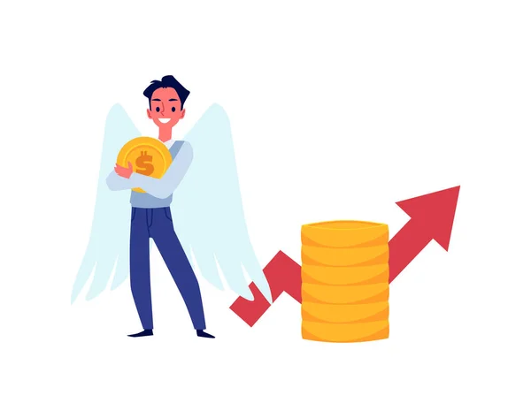 Business angel investor or sponsor among money, vector illustration isolated. — Wektor stockowy