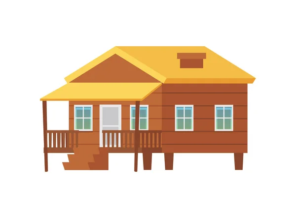 Chalet or country wooden house, flat cartoon vector illustration isolated. — Vetor de Stock