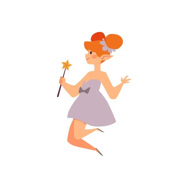 Garden fairy female cartoon character, flat vector illustration isolated. — Vetor de Stock