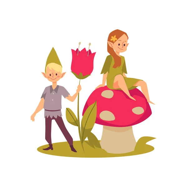 Fairy fantasy pixies boy and girl cartoon flat vector illustration isolated. — стоковый вектор