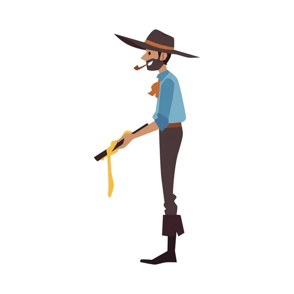 Bearded gold digger with pipe found gold dust in mine in flat illustration — Vetor de Stock