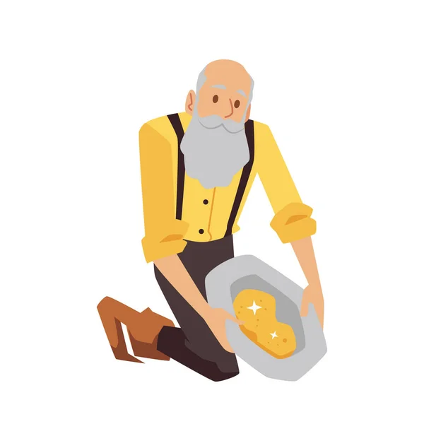 Eski altın madencisi veya madenci erkek karakter, düz vektör çizimi izole. — Stok Vektör