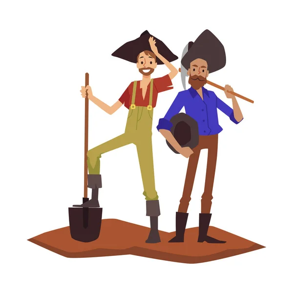 West Texas gold diggers or prospectors, flat vector illustration isolated. — стоковый вектор