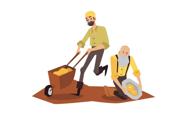 Gold rush vintage gold diggers or prospectors flat vector illustration isolated. — Stock Vector