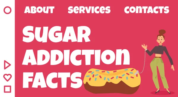 Şeker bağımlılığı olguları web sitesi afiş şablonu, düz vektör illüstrasyonu. — Stok Vektör