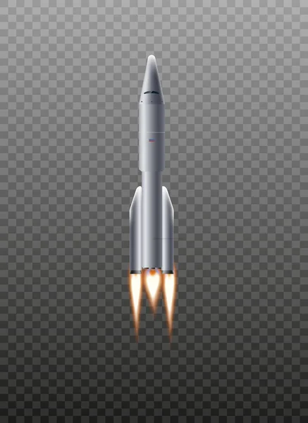 Space rocket launching with flame, realistic vector illustration isolated. — Stockvektor